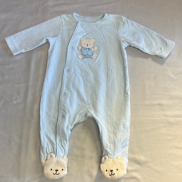 Little Me Blue and White Footies Soft Cotton One Pieces - Picture 2 of 5